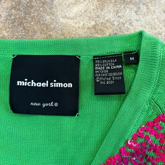 Michael Simon Vintage Silk Cardigan Sequin Embellished Lotus Water Lily Flower - Picture 4 of 9